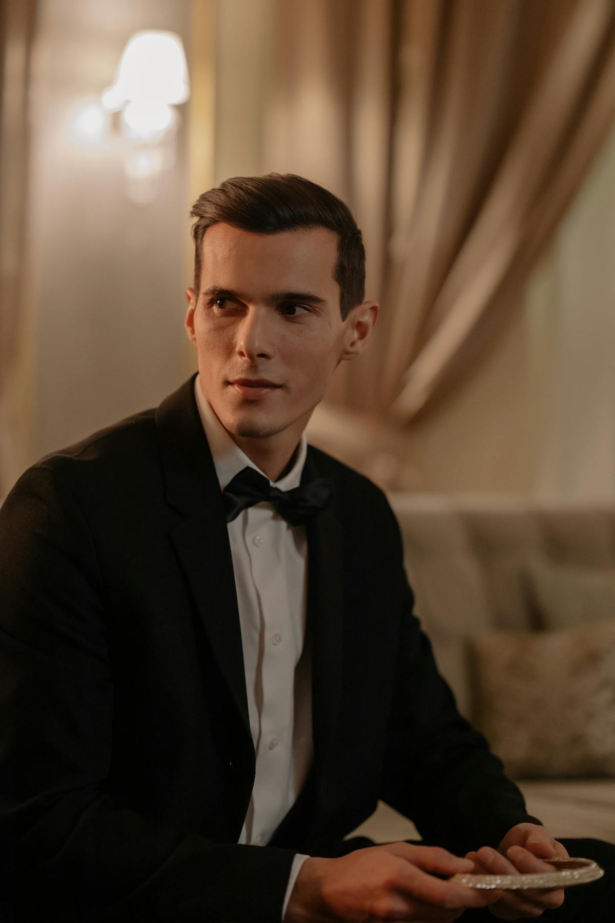 Bespoke tuxedo with peak lapel and silk facing